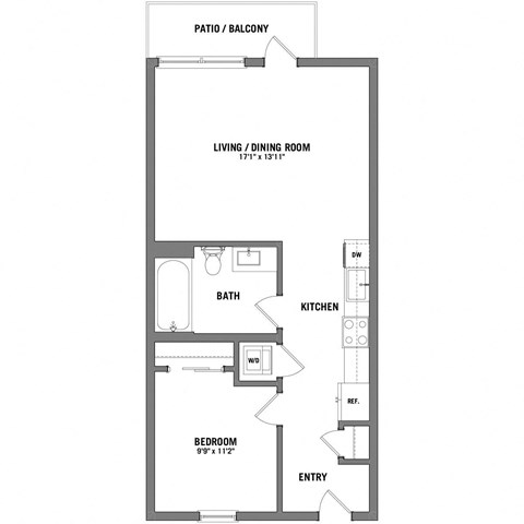 a floor plan of a 1 bedroom floor plan